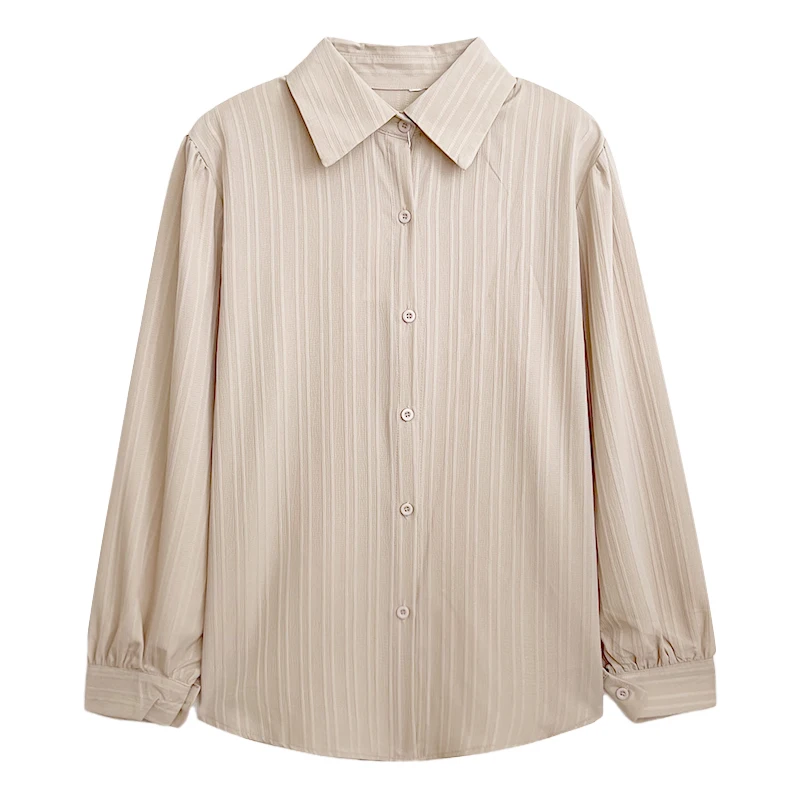 

Vintage Simple Solid Pit Stripe Basic Spring Long Sleeve Shirt
