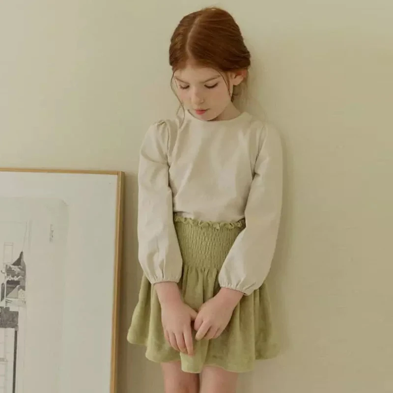 

100% Cotton Girls Soft Long-Sleeved T-Shirt 2023 Autumn New Baby Round Neck Solid Color Casual Tops Children's Clothing