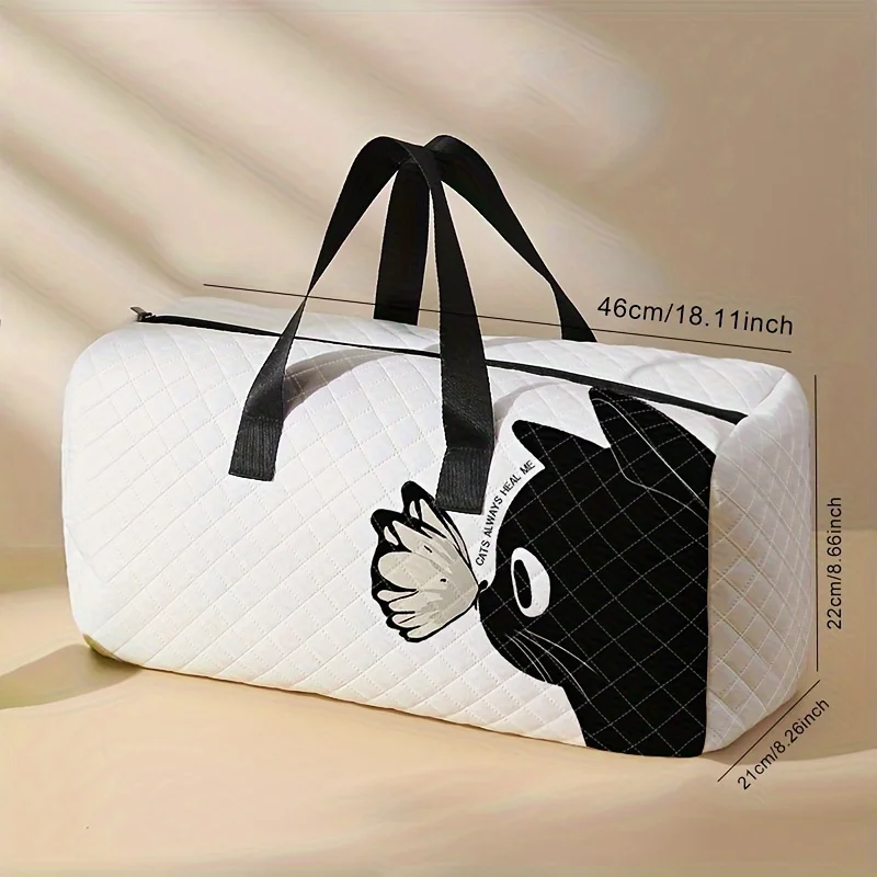 1pc，Kitten butterfly pattern printed handbag, diamond mesh large capacity travel case, portable fashionable travel bag