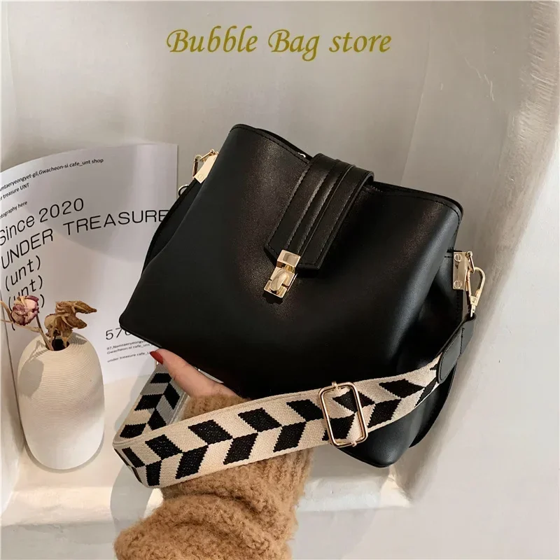 2023 Vintage Simple Small PU Leather Bucket Crossbody Bag for Women 2023 Designer Fashion Lady Luxury Black Shoulder Handbag