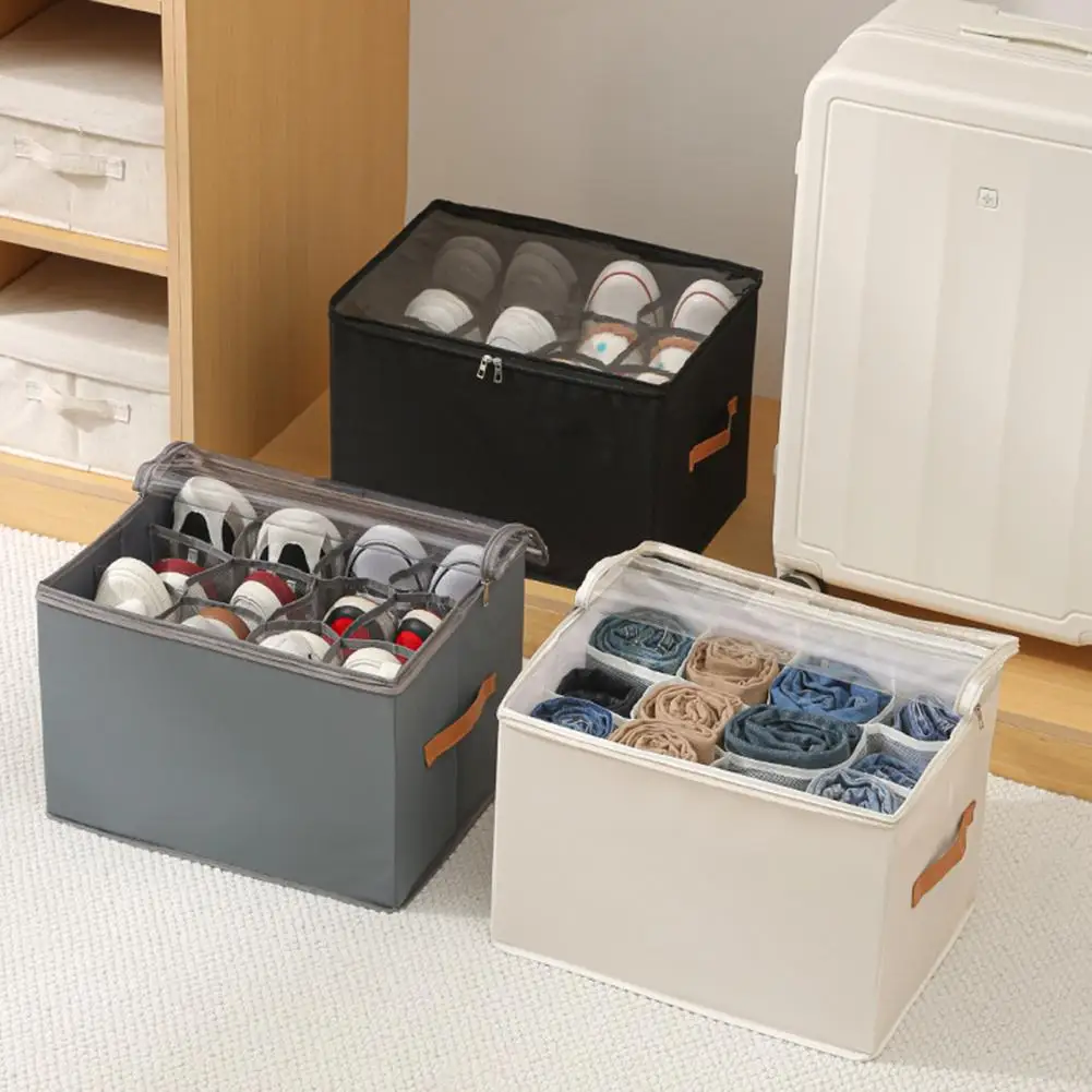 Foldable Shoe Organizer, Fabric Shoe Hanger With Cover, Adjustable Dividers For Shoe Storage Drawer Box Container Cube Box Fits 4