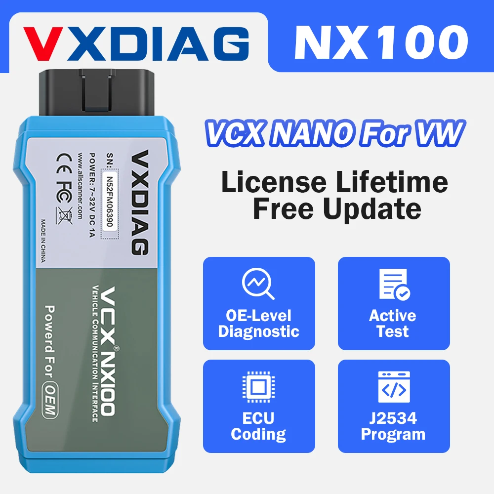 VXDIAG NANO NX100 for VW Audi Seat WiFi Car OBD2 Full System Diagnostic Tool J2534 Programming Coding Code Reader as 6154A 5054A
