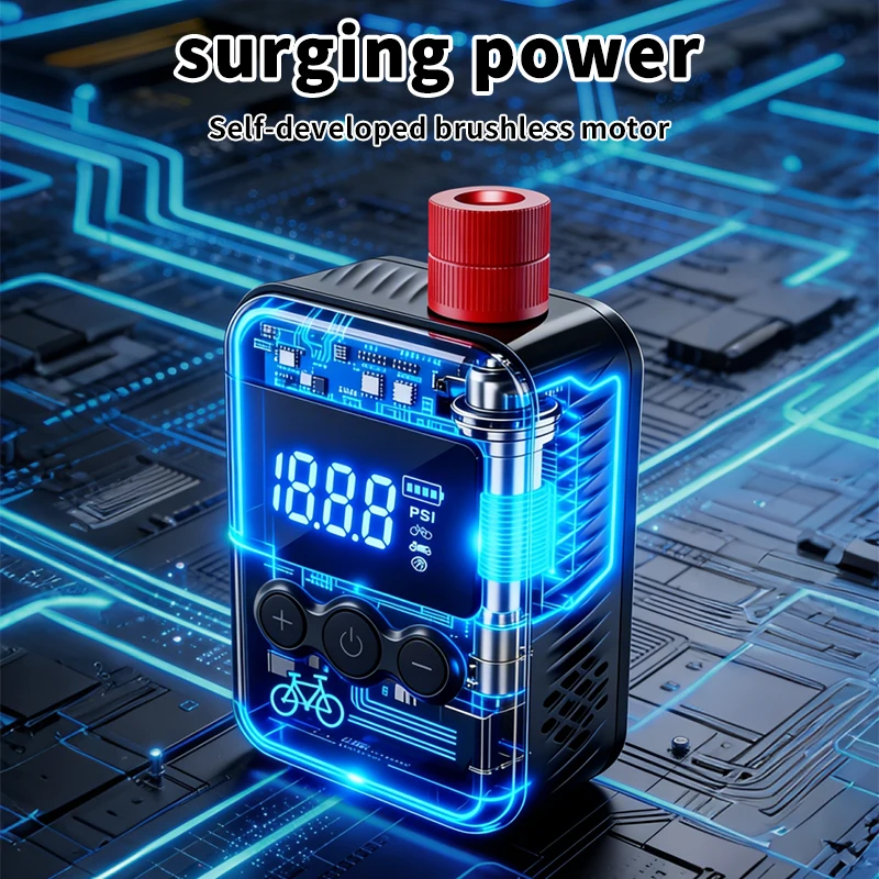 LOERSTON Portable Electric Bike Pump USB Rechargeable Digital Gauge with Presta/Schrader Valves for Bicycles Motorcycle