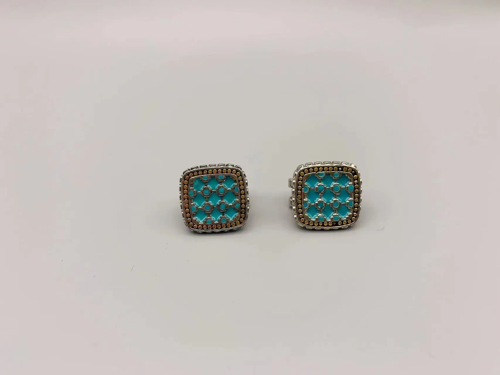 

Le Han Jewelry Silver Squar Dot Blue Face Earrings With 18k Gold Plated 14mm