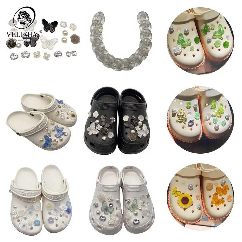 

Vintage Designer Croc Charms DIY Clogs Shoe Buckle Fashion Flower Butterfly Girls Shoe Decorations Women Elegant Clogs Quality