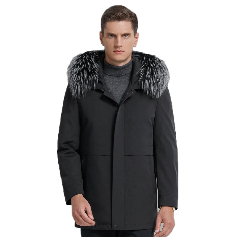 Luxury Fashion Black Winter Warm Men's Coat Fur Linner Fur Collar Outdoor Winter Warm Coats Men, Big Sizes M-4XL!