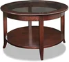 Round Glass Top Coffee Table with Shelf, Chocolate Oak, 30 inches 1
