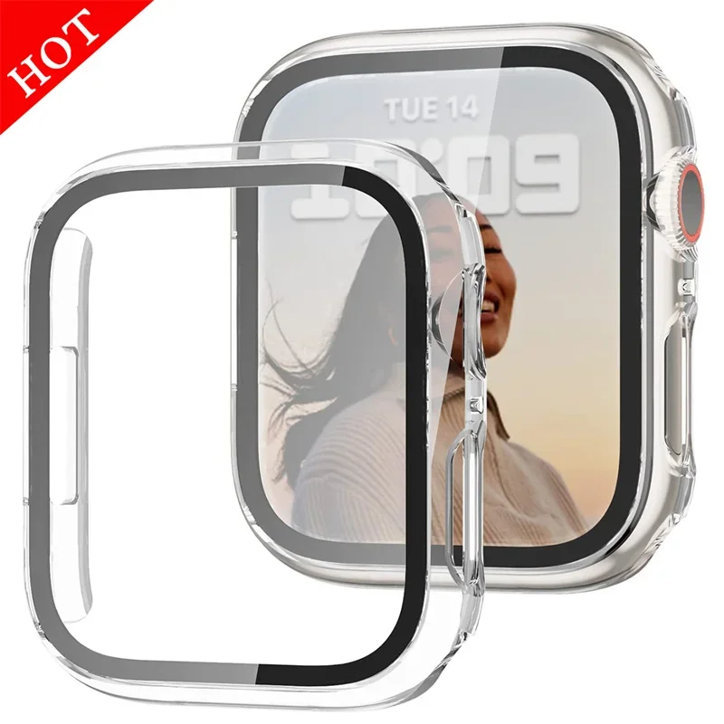 Vetro + Custodia Per Apple Watch Series 9 8 7 6 5 4 3 Se Iwatch Screen Protector Glass Per Apple Watch Cover 44Mm 40Mm 42 38Mm 45 41Mm