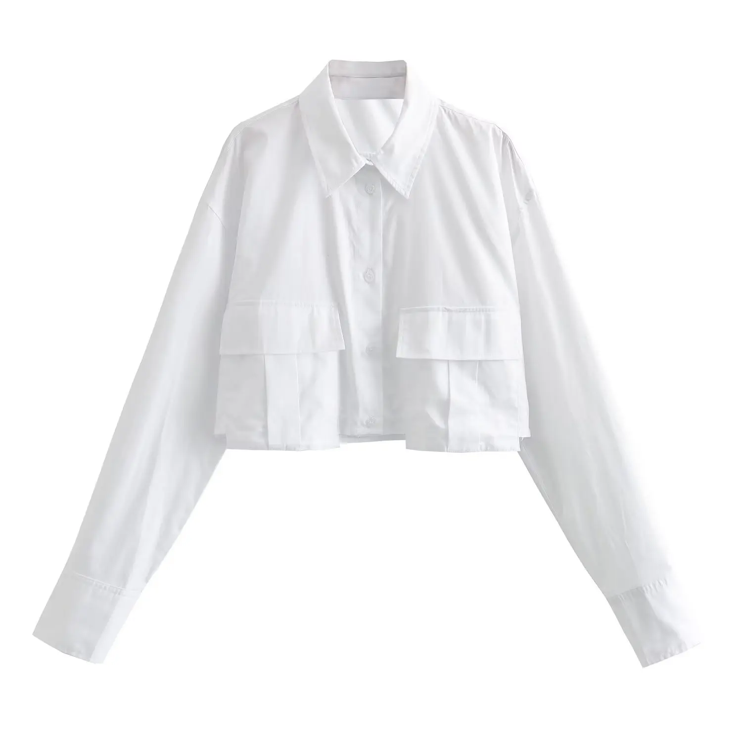 Maxdutti Fashion Solid Blouse Long Sleeve Shirt High Street Sexy Short Shirt Pocket Casual for Women