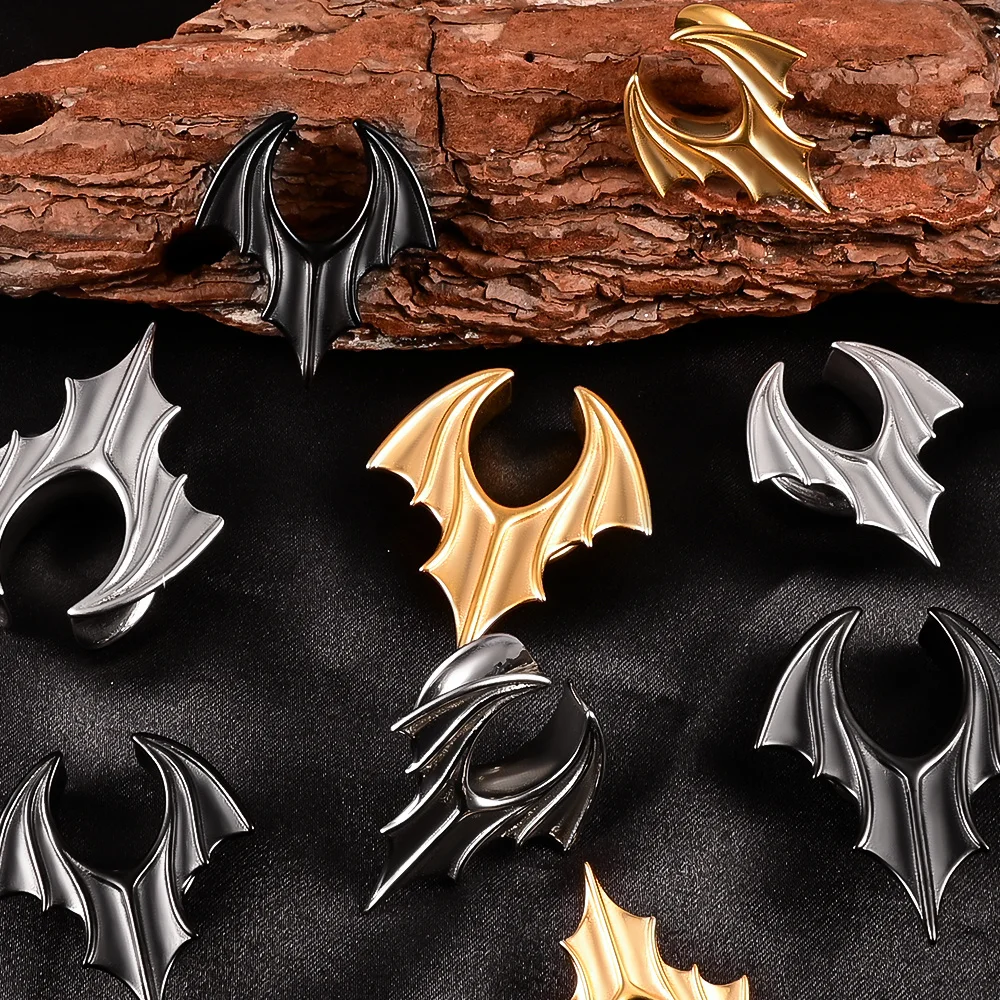 

Vankula 10PCS punk Bat Wings Saddle Ear Plugs Tunnels Stainless Steel Earrings Gauges for Ears Expander Body Piercing Jewelry