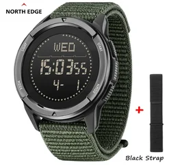 NORTH EDGE Men's 45mm Carbon Fiber Case Waterproof Watch with Nylon Strap and Metronome Compass (Green Black Strap)