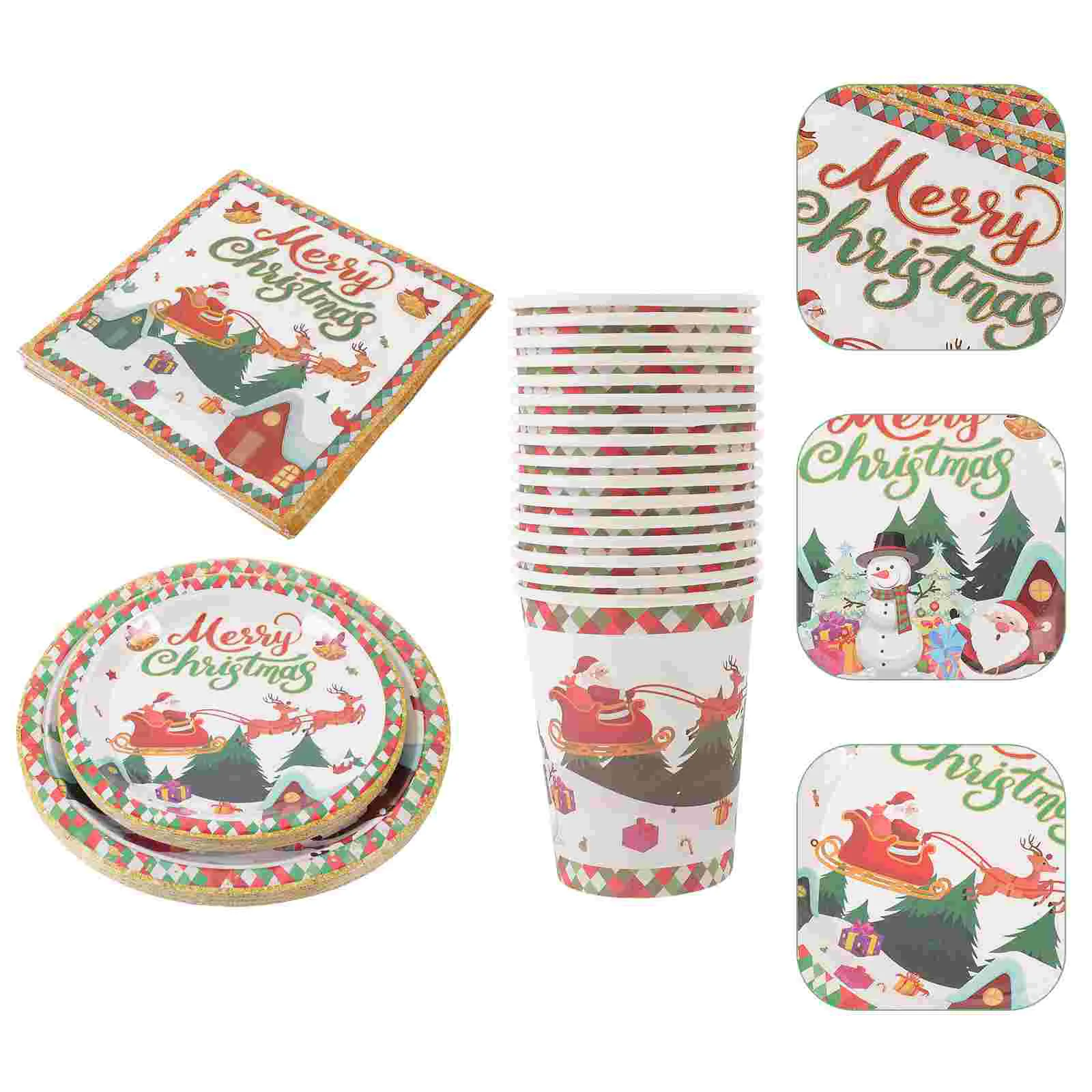 

Paper Cups Tableware Kit Christmas Party Decor Decorate Disposable Dinnerware Unique