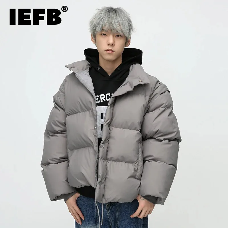 

IEFB Men's Casual Padded Jacket Winter New Korean Loose Simple Solid Color Turn-down Collar Male Cotton Coat Simple 2023 9C3539