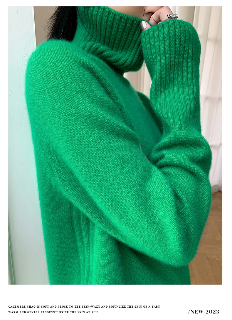 Turtleneck Cashmere Sweater for Women, Loose and Thickened Pullover, Lazy Wind, Korean Version, Heavy Autumn and Winter 4
