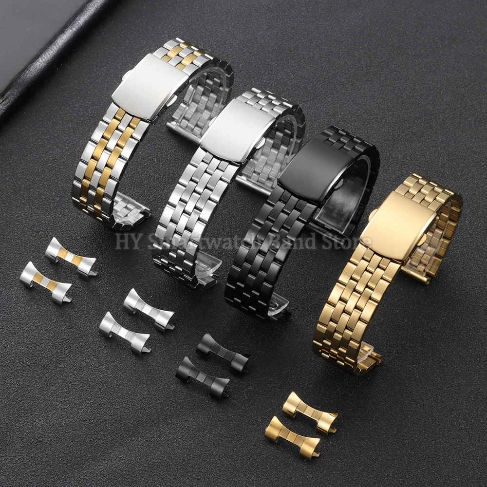 Curved End Stainless Steel Diving Watch Strap with Folding Buckle - Universal Fit