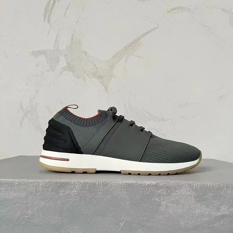 

Spring Summer Grey Color Wool Knitting Casual Sports Shoes Male Round Toe Snug Breathable Thick Bottom Lace Up Shoes