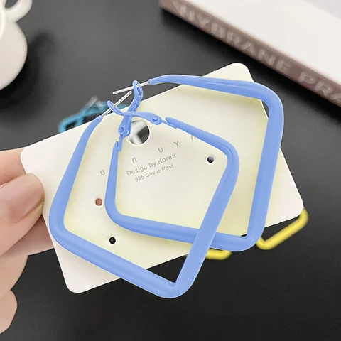 New Trendy Oversize Geometric Big Hoop Earrings For Women Nicaron Color Exaggerated Large Square Earrings Punk Jewelry