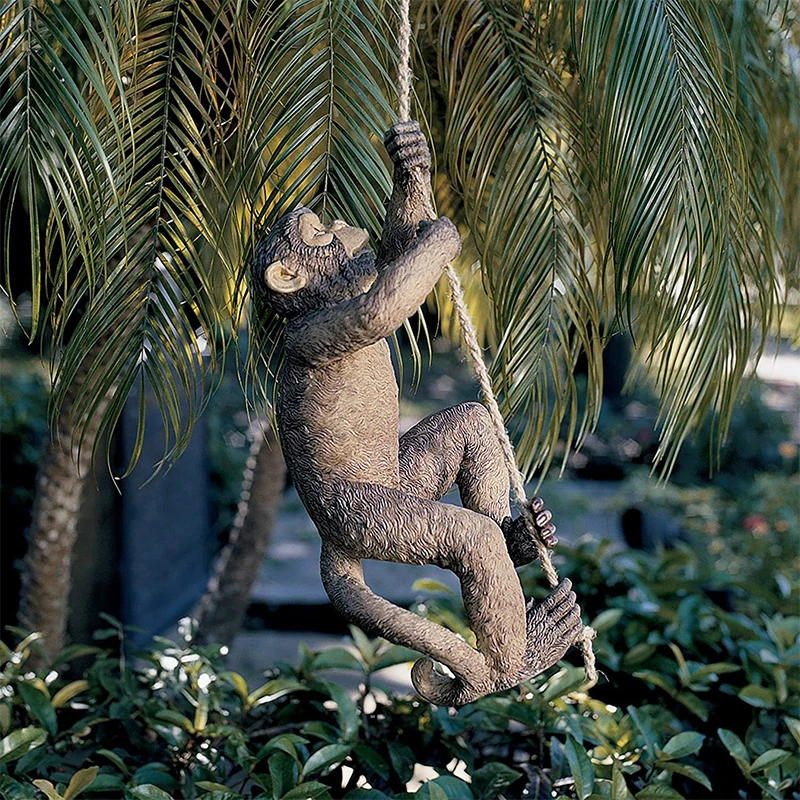 

1PC Animal Chimpanzee Hangs Baby Monkey Climbing A Tree Resin Craft Garden Statue Decoration Figurine
