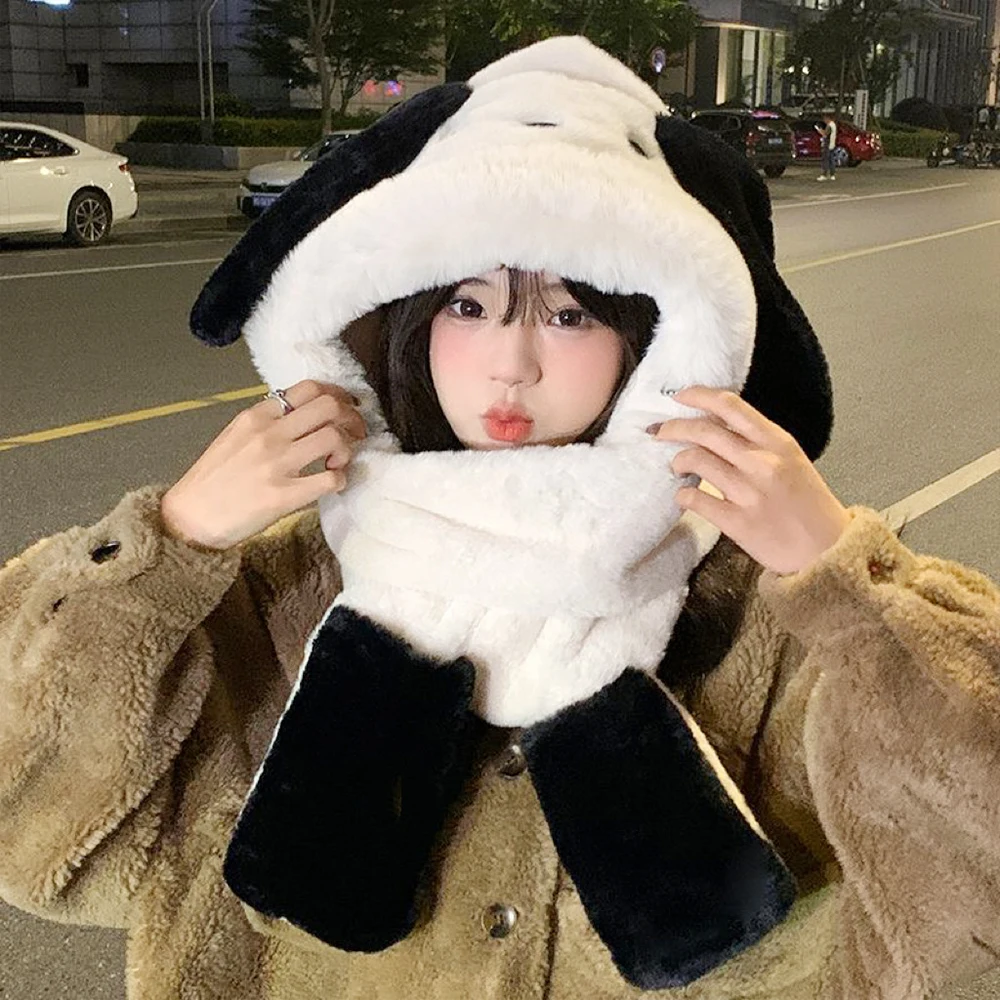 

Sanrioed Pochacco Cinnamoroll Kuromi Plush Hat Scarf Gloves Kawaii Anime Winter Warm Cute Sweet Girl Student Warm Thicken Gift