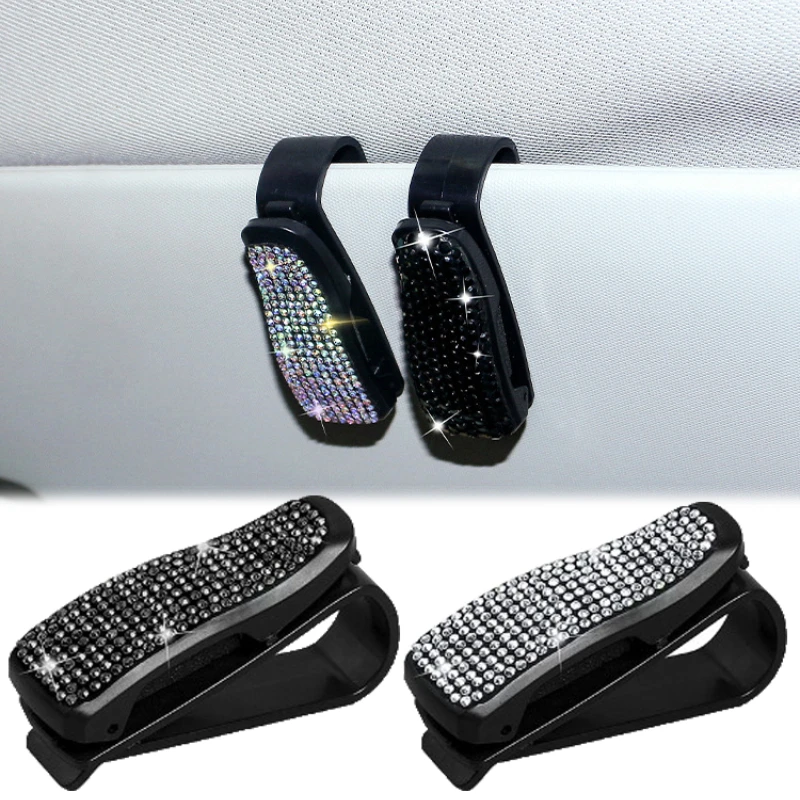 Crystal Rhinestone Glasses Clip For Car Sun Visor Mount Sunglasses Clip