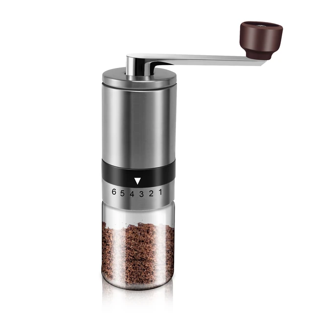 Manual Coffee Grinder - Hand Coffee Mill with Ceramic Burrs 6 External  Adjustable Settings - Portable Hand Crank (Straight)