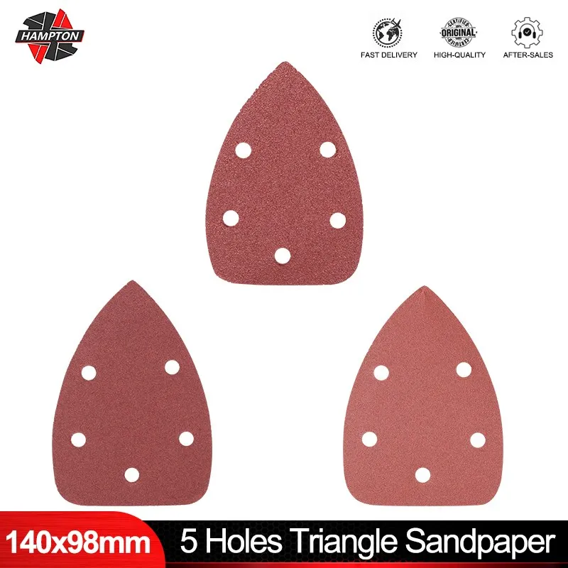 10/40/60pcs 140x98mm Sandpaper 5 Holes Triangle Polishing Pad Abrasive Tools for Power Grinding Machine Tools 40-400 Grit sanding disc
