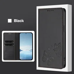 Double Butterfly Leather Wallet Case - Stylish Magnetic Flip Cover with Multi - Card Slots and Elegant Design for Blackview Wave 6C (Black)