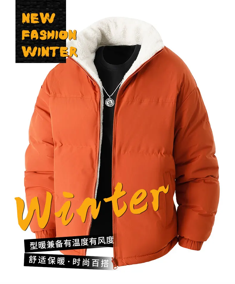 Winterjacken für Herren Wendbare Fleece-Gefütterte Baumwolljacke Übergröße 6XL 7XL 8XL Oversize Herbst Windbreaker Schwarz Plüsch Verdickt Locker – Detail 1