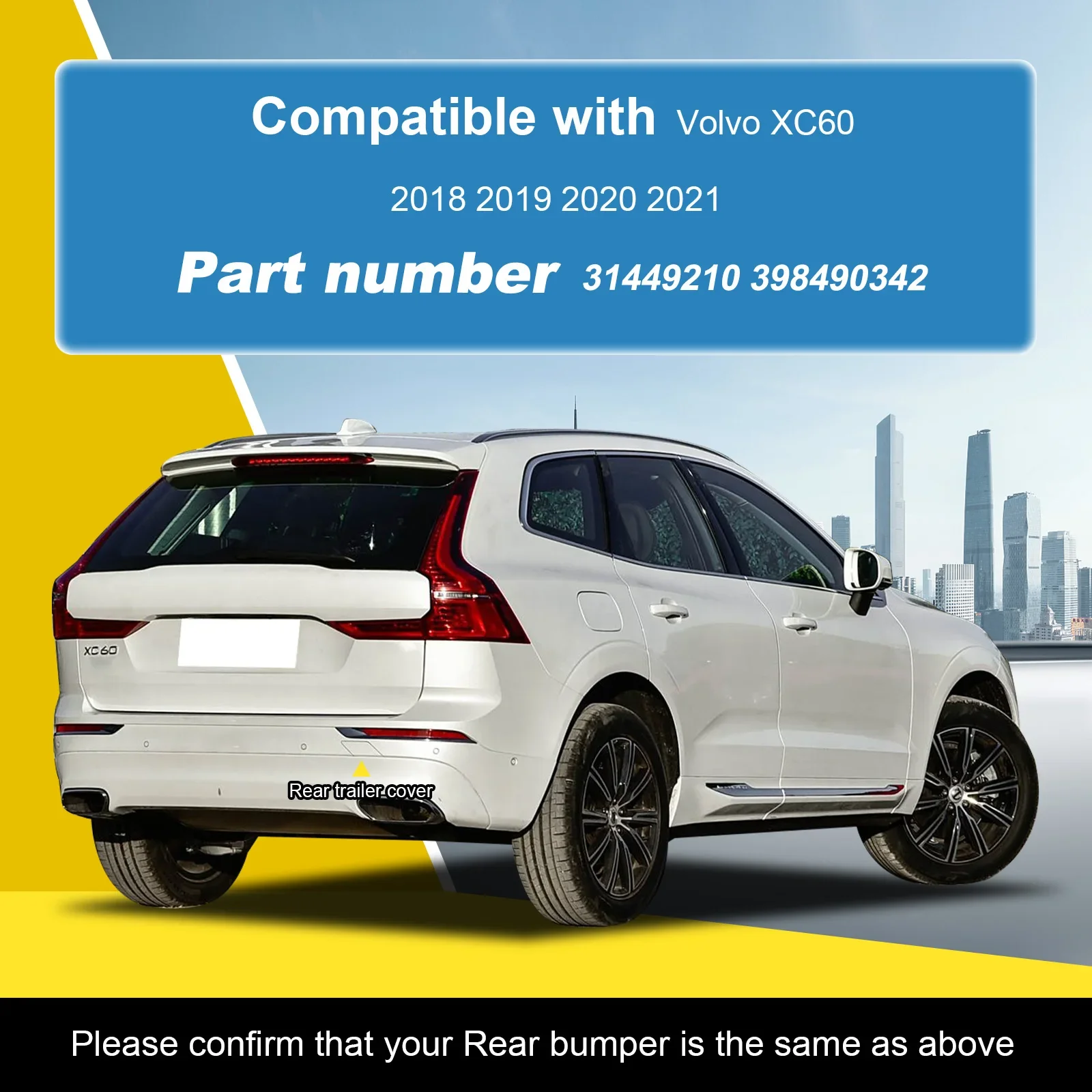 볼보 XC60 2018-2021용 후면 범퍼 견인 고리 캡 견인 고리 커버 31449210 398490342 우측 조수석 측