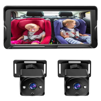 Telecamera per Auto con Monitoraggio Bambini 1080P, Doppio Canale con 2 Telecamere a Visione Notturna IR e 150° di Angolo di Visione ° Ampio angolo di visione per sedile rivolto all'indietro