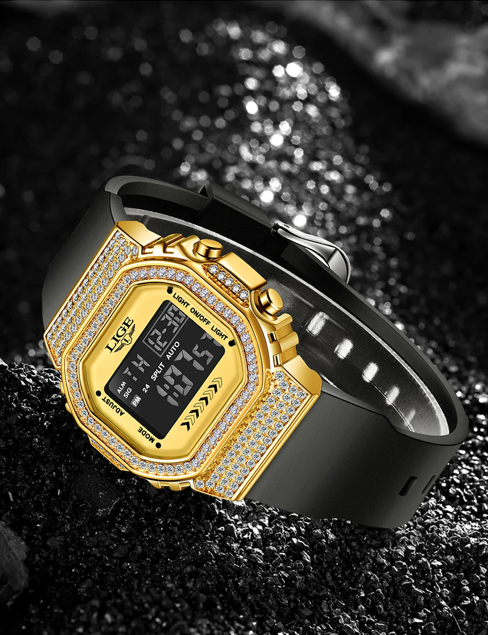 2022 LIGE Digital Electronic Watch For Men Waterproof Sports Men's Watches Top Brand Fashion LED Clock Diamond Dial Chronograph