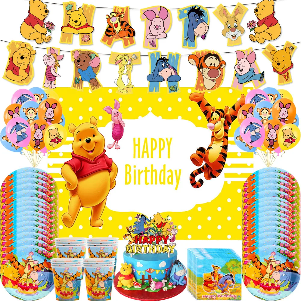 Disney Winnie The Pooh Party Supplies Disposable Tableware Birthday Disney Winnie The Pooh Party Supplies Disposable Tableware Birthday Decorations Paper Napkin Plate Cup Tablecloth Latex 
