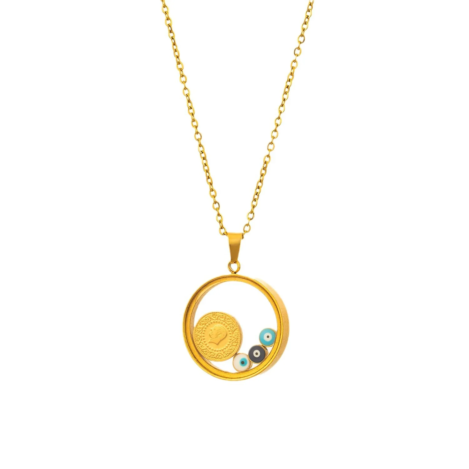 Chic Stainless Steel Turquoise Pendant Necklaces Trendy Blue Eye Choker Necklace For Women 1