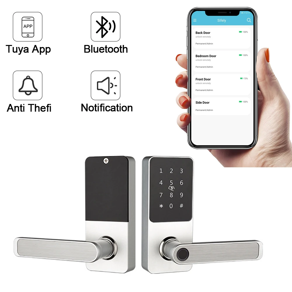 HIMOJO Fingerprint Door Lock Tuya App Password Unlock Bluetooth Electronic Digital Security Intelligent Smart Lock Anti-thefi