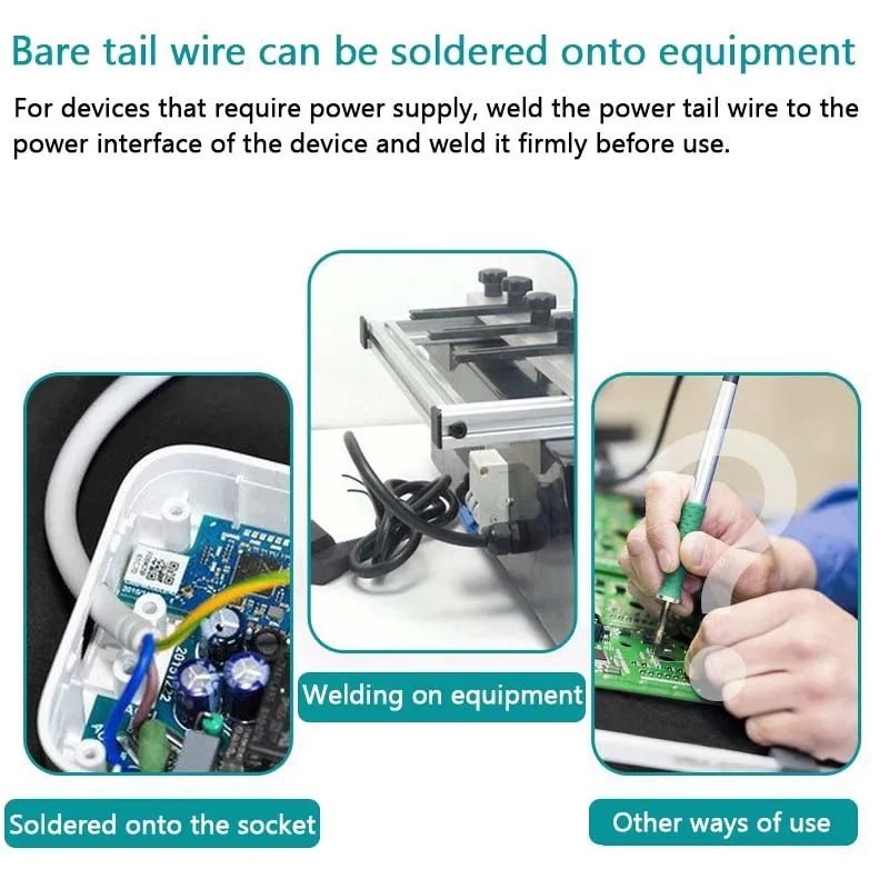 Universal 3-Pin Pigtail AC Power Cable with Bare Tail Connector