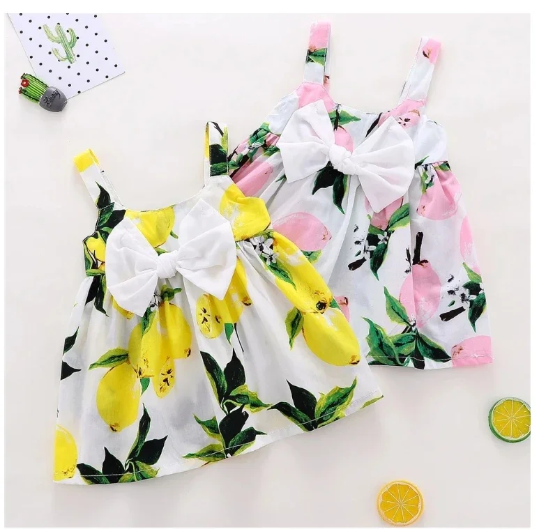 Baby Girl Dress Summer Lemon Print Newborn Infant Christening Gowns Princess Birthday girls dress,baby girl dress