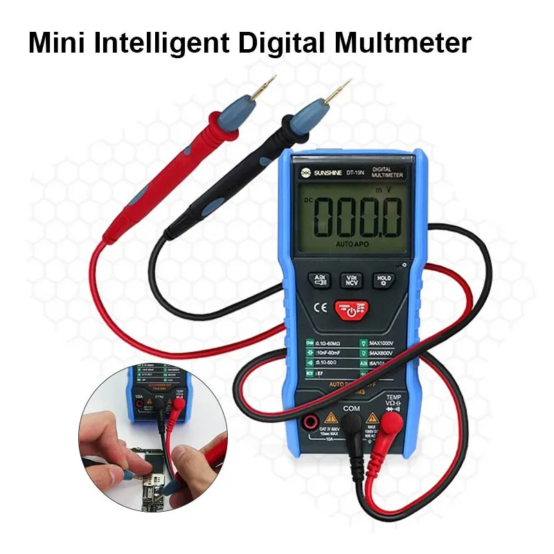 

Умный Цифровой мультиметр SUNSHINE DT-19N Mini, высокоточный для телефона, амперметр постоянного и переменного тока, вольтметр, инструмент, мультиметр