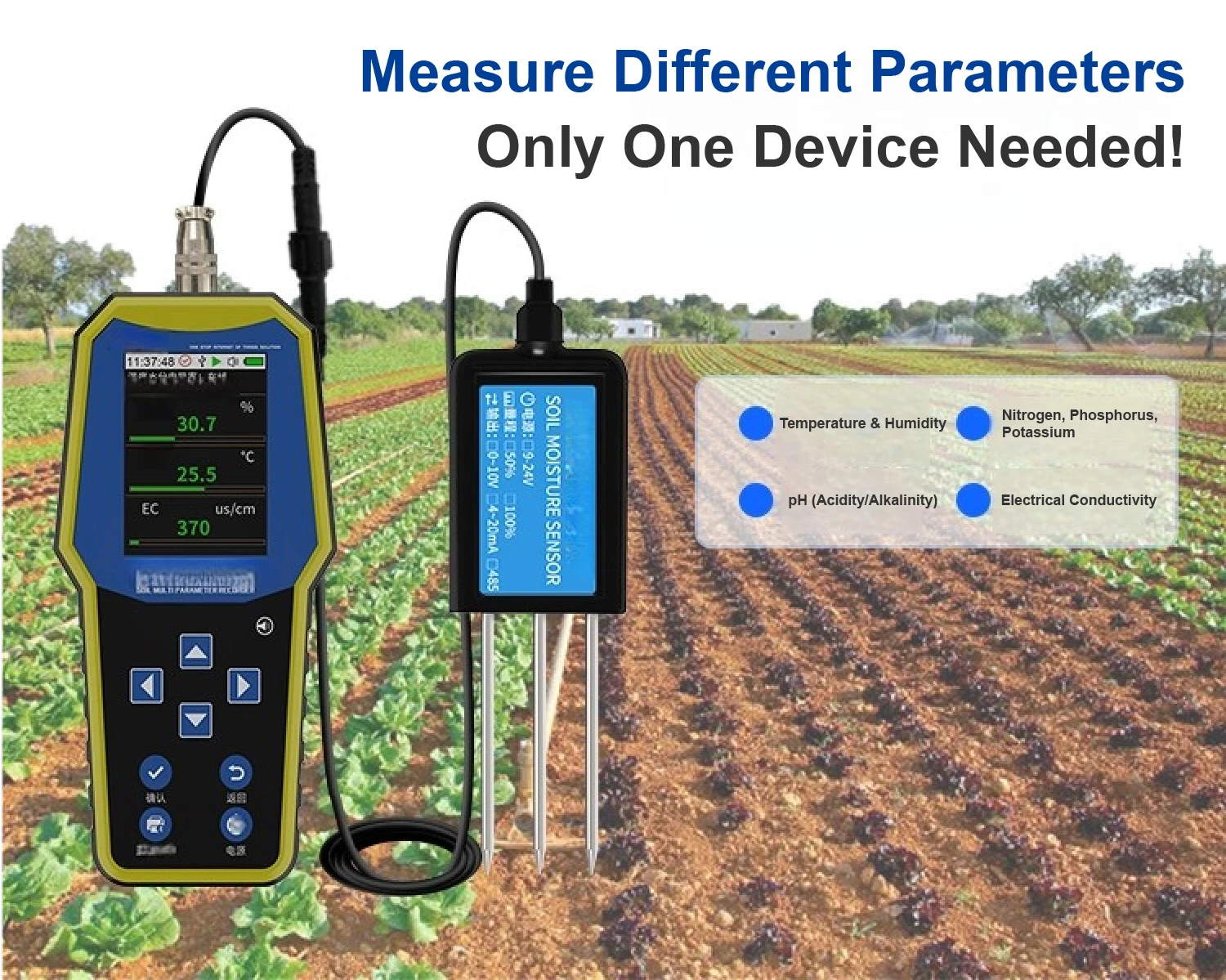 4/7 in 1 Soil Tester Digital Soil pH Moisture Temperature Humidity EC NPK Sensor