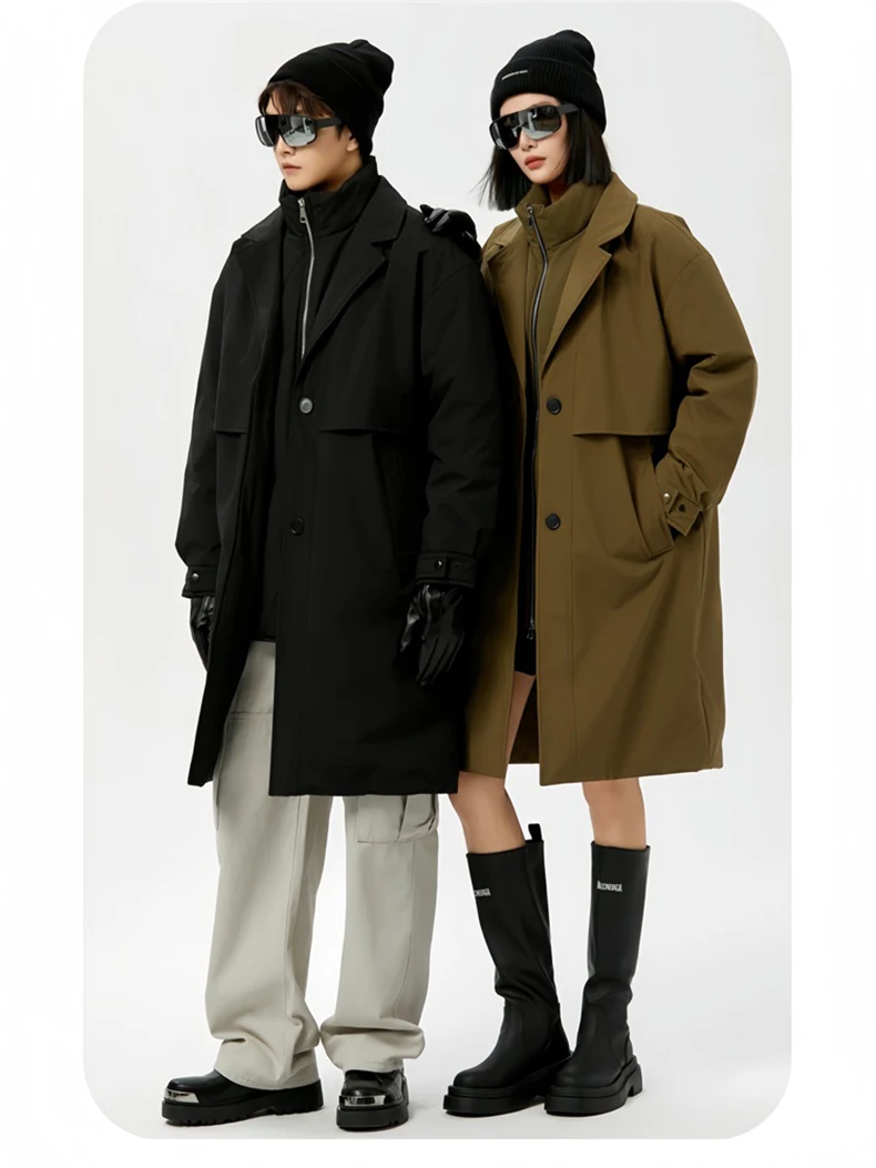 Winter Down Jacket Women Windbreaker Jacket Unisex Down Coat Warm Fake Two-Piece Two-Way Zipper Casual Loose Fit Men Winter Coat
