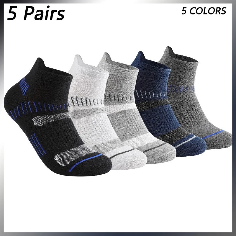 

5Pairs/bag Men Ankle Socks Breathable Cotton Sports Running Socks Mesh Casual Athletic Summer Thin Cut Short Sokken Size 40-46