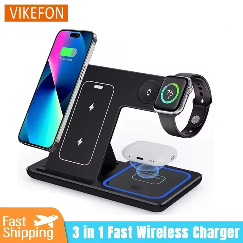 3 in 1 Wireless Charger Holder For iPhone 17 16 15 14 13 12 Apple Watch S10/9/8 Airpods 4 Pro 2 Foldable Fast Charging Station