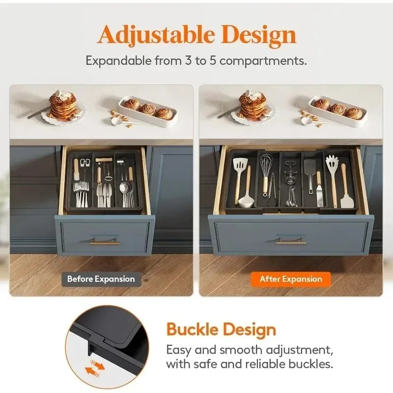 Spatula Trays Utensil Organizer for Kitchen Drawers Expandable Cooking Tray Adjustable Cutlery Tools and Gadgets Storage Divider | storage tray,bamboo organizer tray,cutlery organizer,flatware organizer,silverware organizer