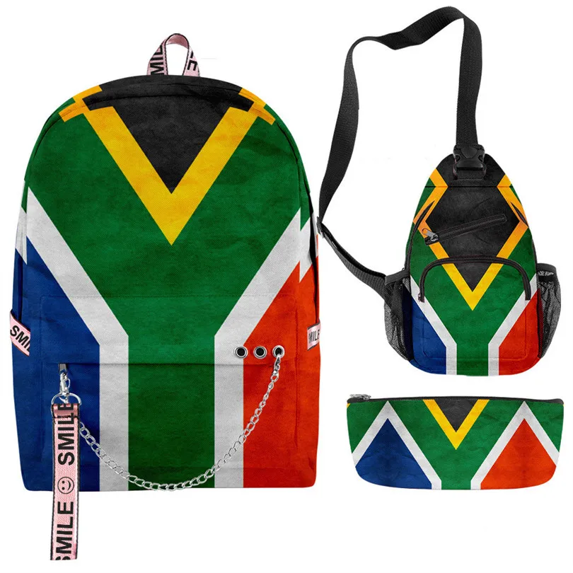 Creative Fashion Funny National Flag 3D Print 3pcs/Set Student School Bags multifunction Travel Backpack Chest Bag Pencil Case