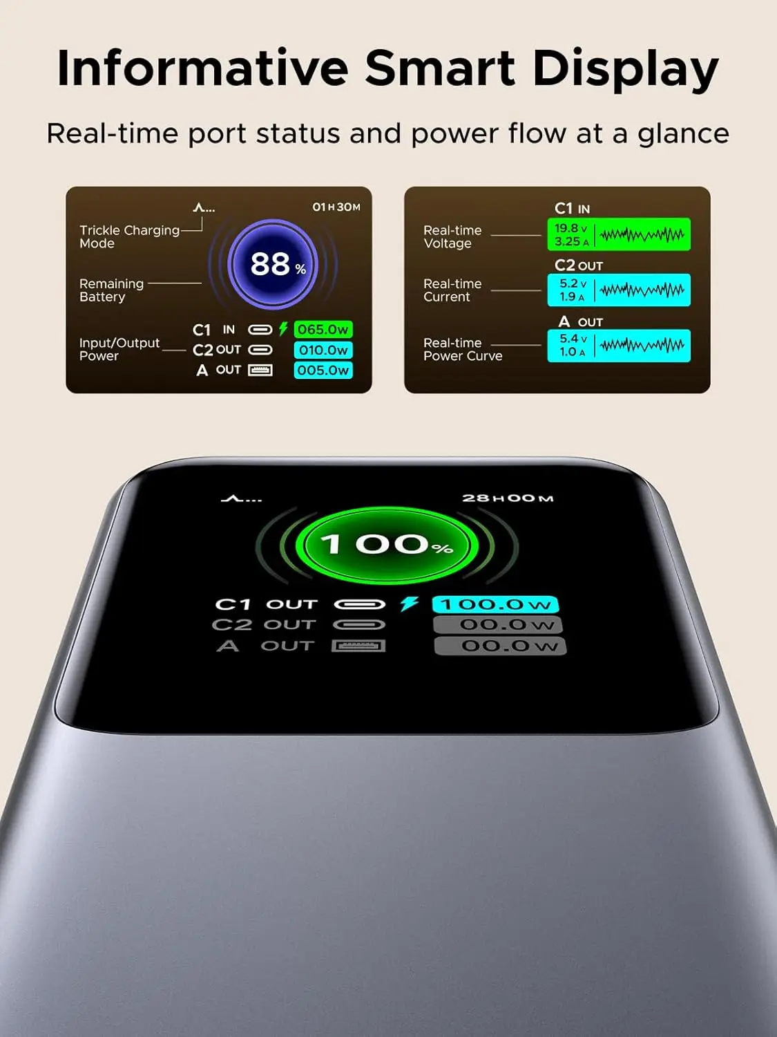 UGREEN Nexode 파워뱅크 20000mAh 165W 내장 USB C 케이블 포함 노트북 여행용 휴대용 충전기, 아이폰 17/16 고속 충전 지원
