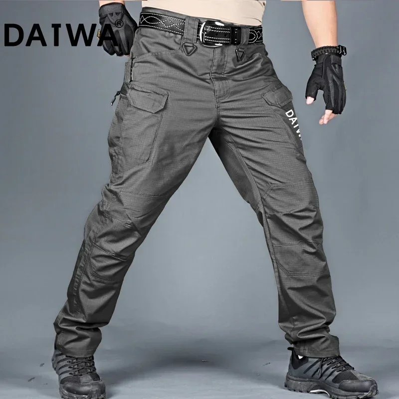 Datwa Fishing Pants Solid Pockets Camouflage Outdoor Sport Tactical Military Cargo Pants Elastic Mens Clothes Fishing