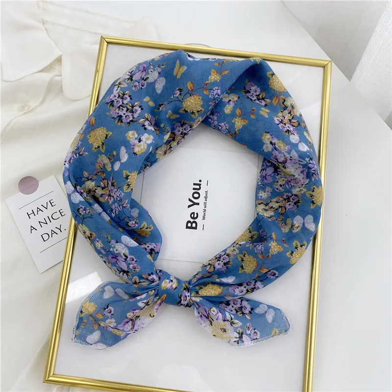 58*58Cm Luxury Brand Polka Floral Square Cotton Shawl Spring Autumn Neck Snood Office Lady Hair Ties Wrap Pashmina Foulard Stole decorative autumn winter camellia cashmere scarf women luxury 130cm square scarf warm thickened shawl elegant pashmina