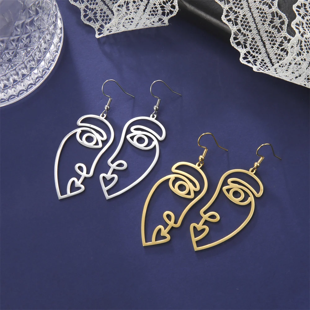 Stilvolle aushöhlen Gesicht baumeln Ohrringe Persönlichkeit übertrieben symmetrische abstrakte Gesicht Silhouette Ohrringe Frauen Schmuck Geschenke – Detail 12