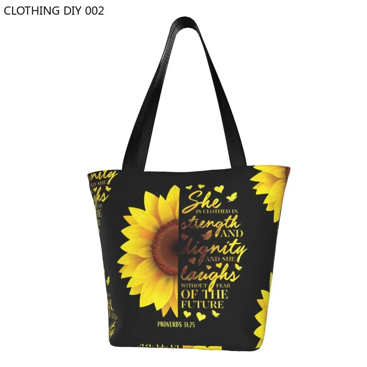 

Fashion Sunflower Christian Shopping Tote Bags Recycling Floral Flower Groceries Canvas Shopper Shoulder Bag