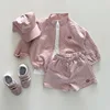 Boys Summer Clothes Suits 2Pcs Plaid Long-sleeved Jacket+Shorts Korean Kid Baby Breathable Zipper Fashion Sun Protection Costume