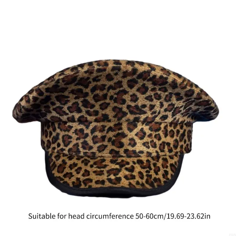 P88B Hat Leopard Print Captain Hat for Music Festivals Dancer